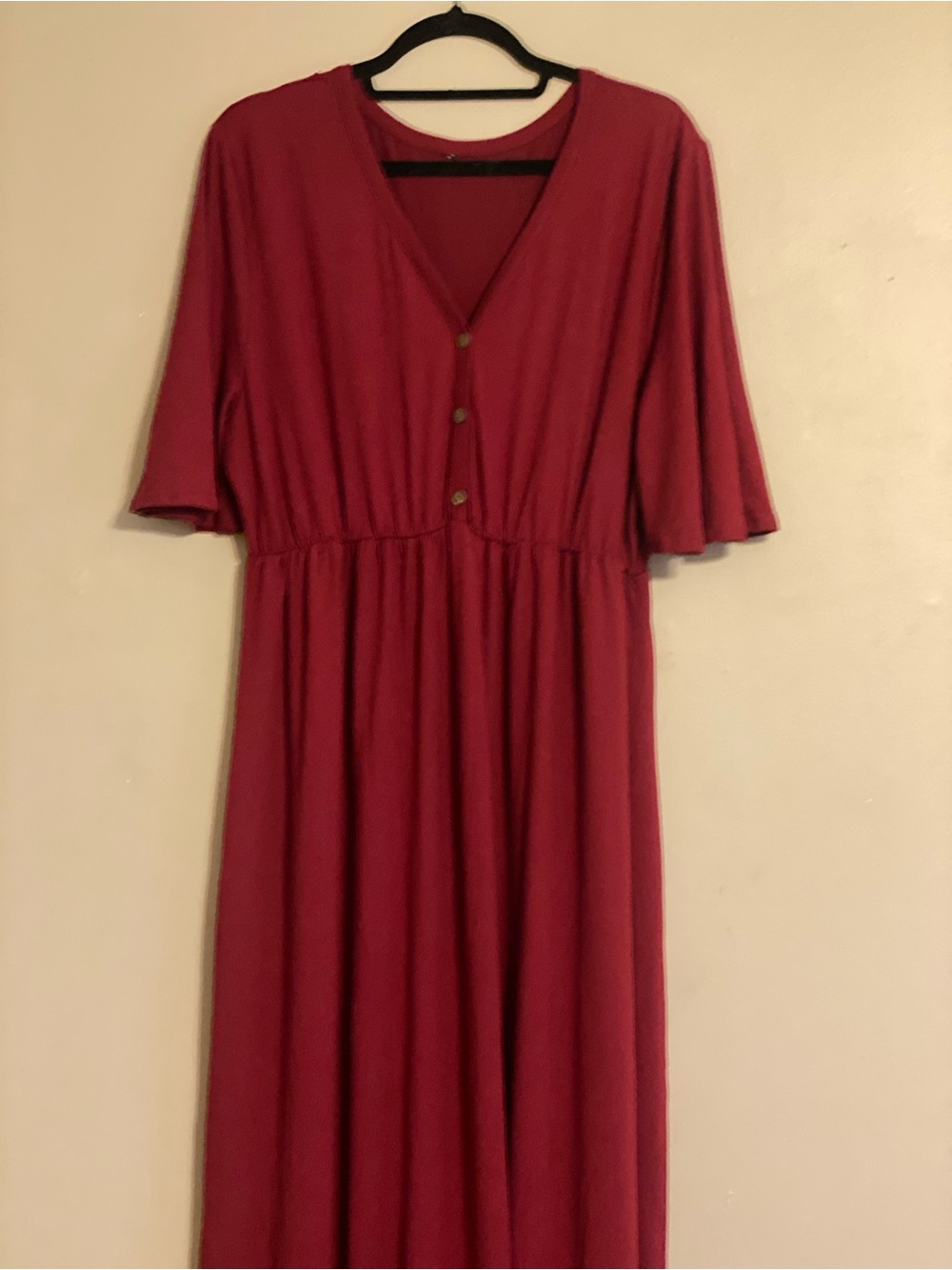 2XL Maxi Dress Burgundy V-Neck Button Front - Picture 6 of 16